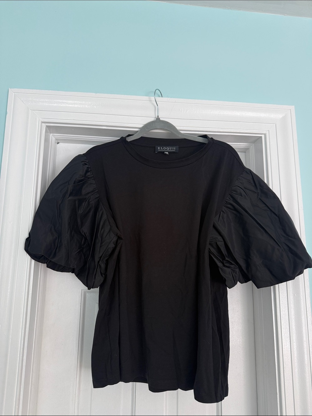 Eloquii Black Puff-Sleeve Tee Top